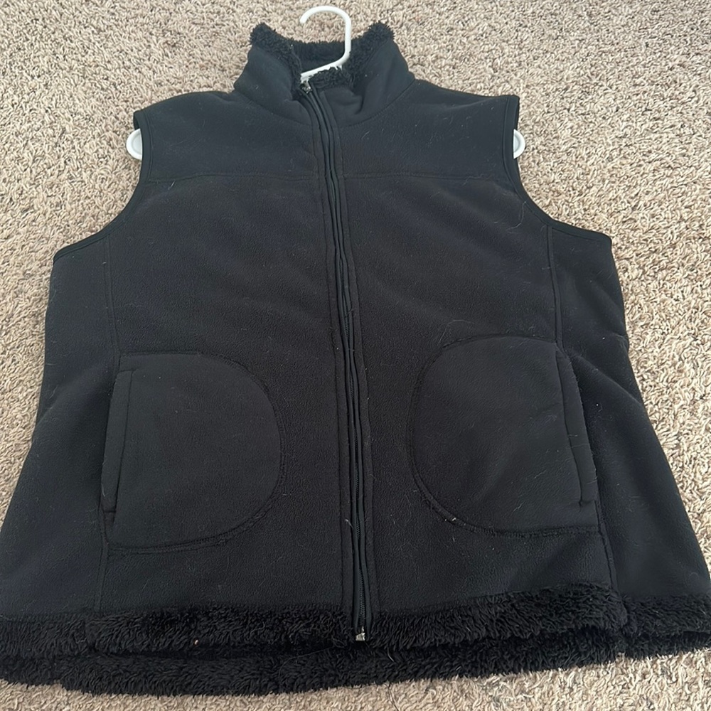 black fuzzy vest, reversible!